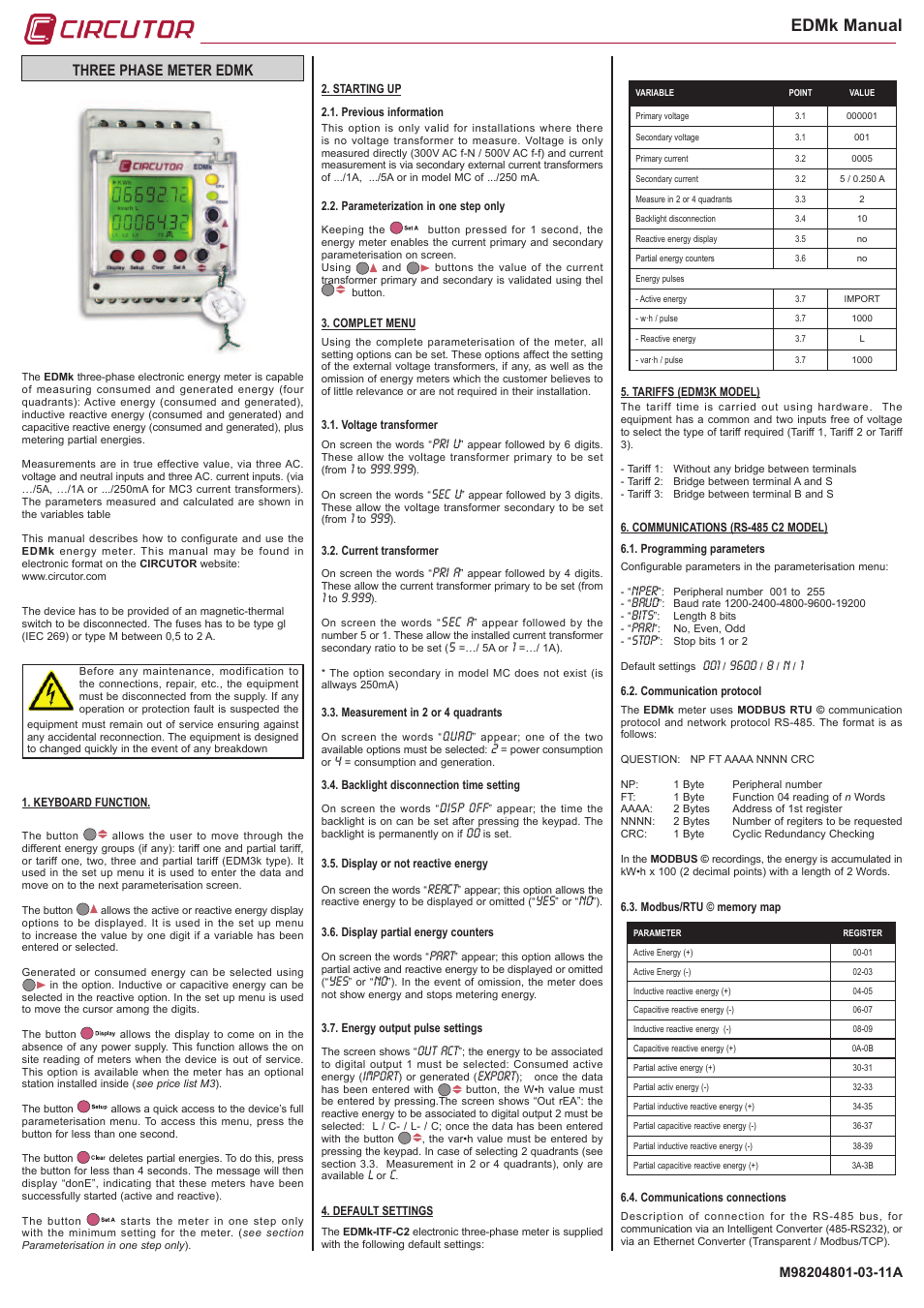 CIRCUTOR EDMk Series User Manual | 2 pages