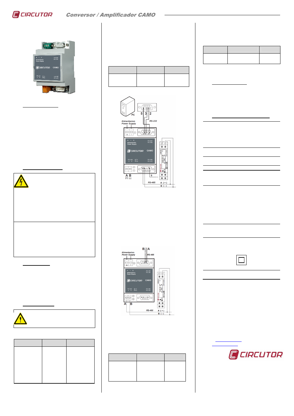 CIRCUTOR CAMO User Manual | 2 pages