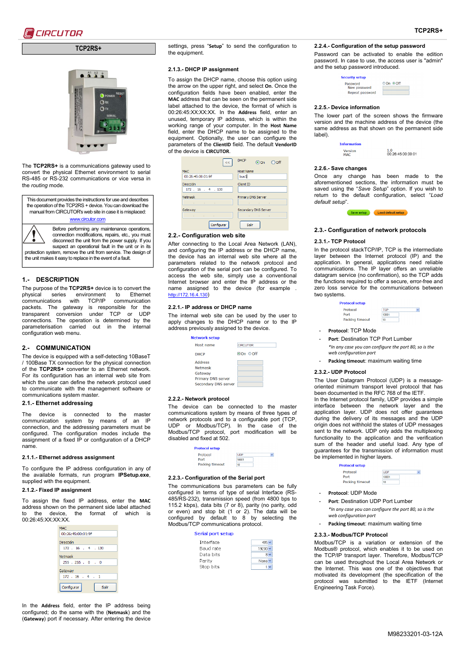 CIRCUTOR TCP2RS+ (Available until stocks) User Manual | 2 pages