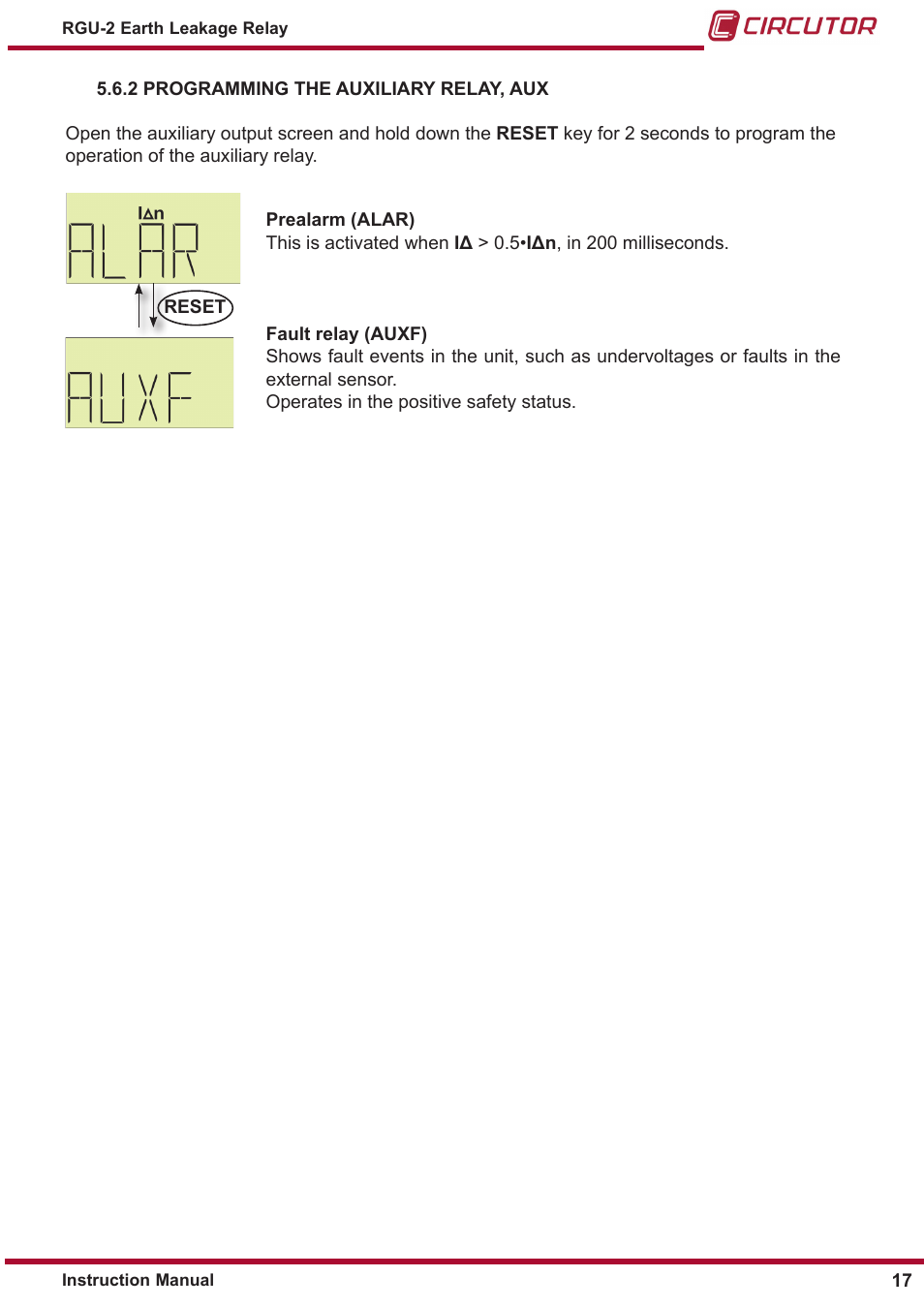 CIRCUTOR RGU2 Series User Manual | Page 17 / 28