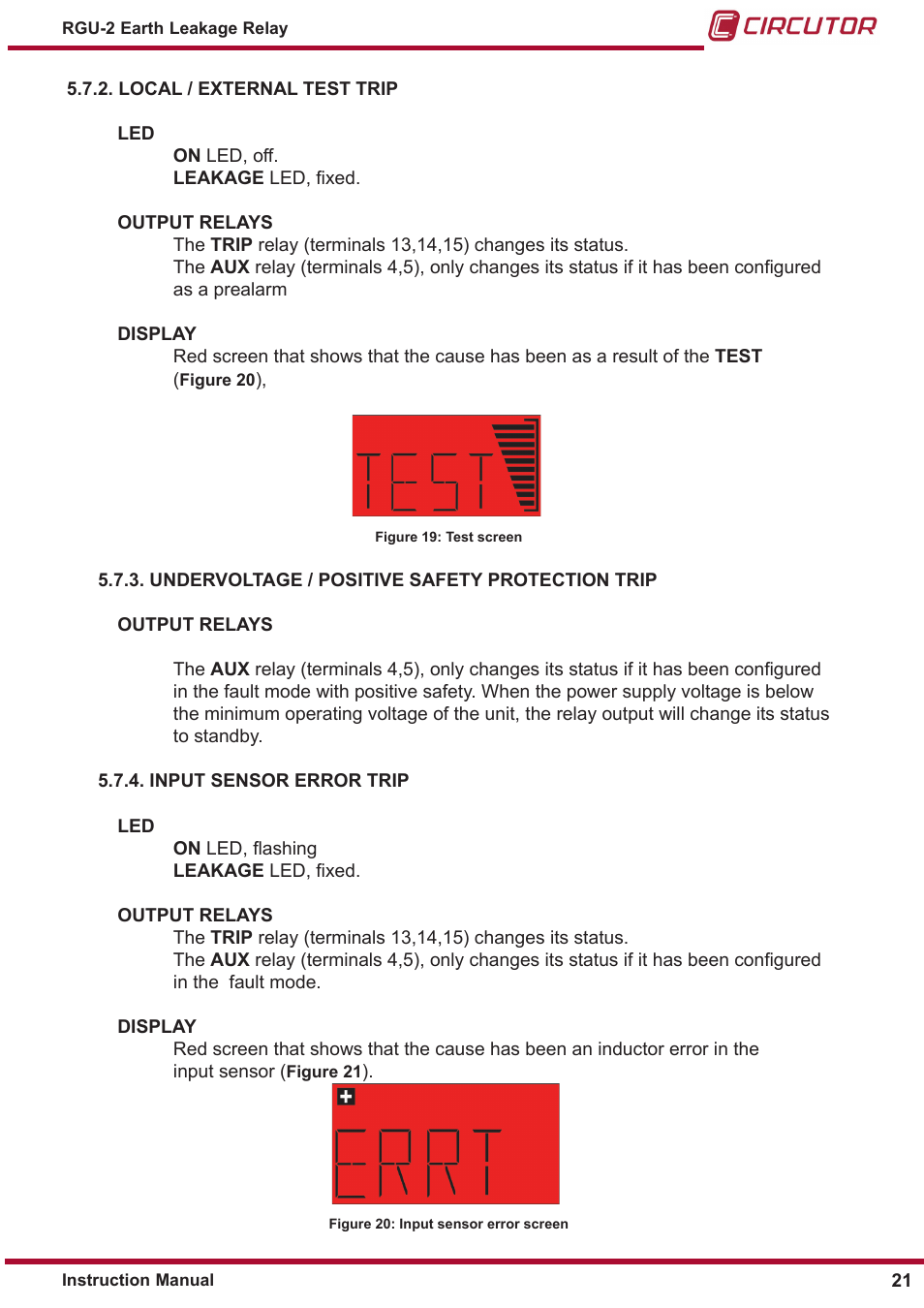 Local / external test trip, Undervoltage / positive safety protection trip, Input sensor error trip | CIRCUTOR RGU2 Series User Manual | Page 21 / 28
