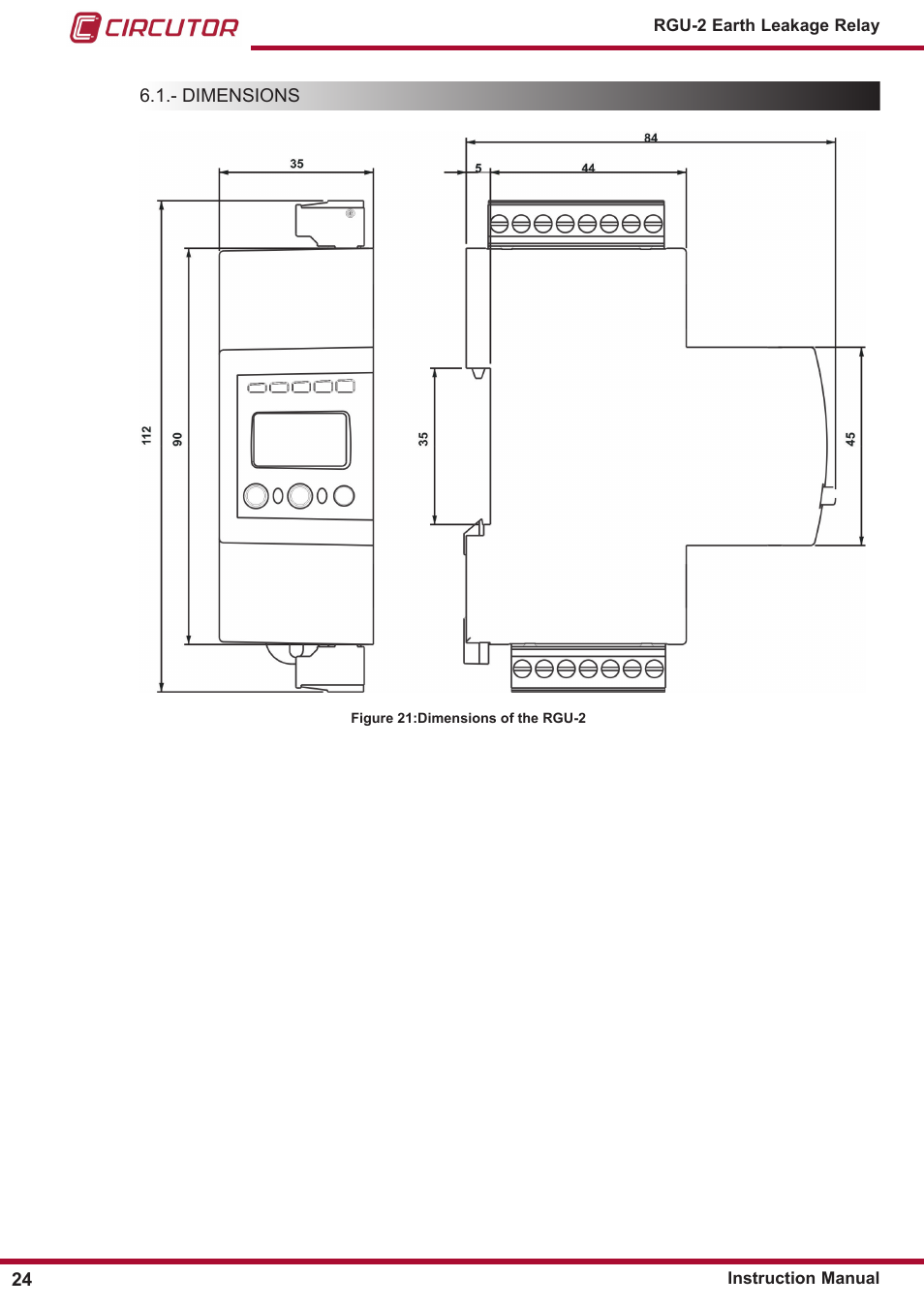 Dimensions | CIRCUTOR RGU2 Series User Manual | Page 24 / 28