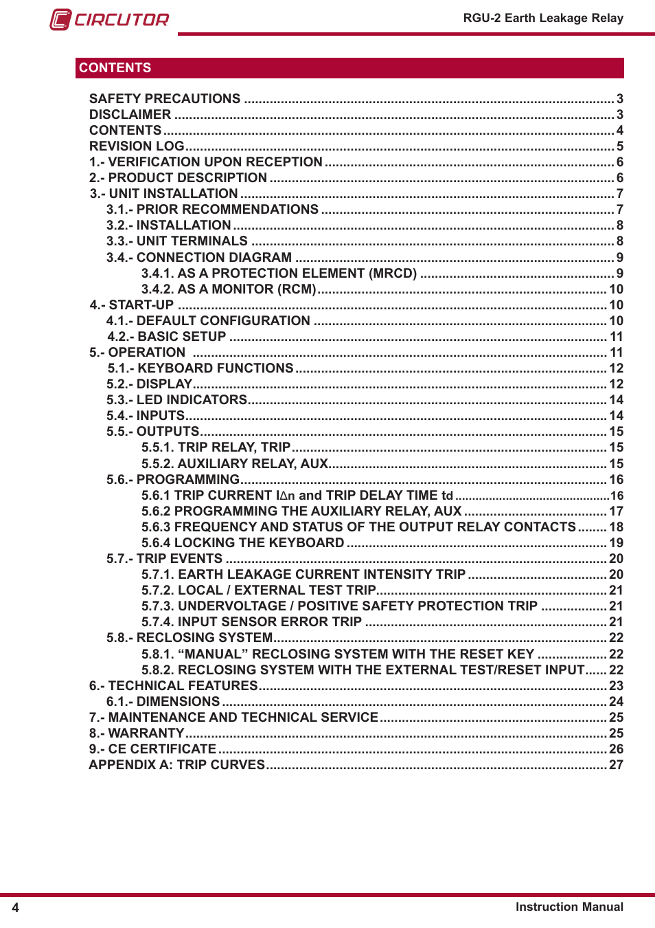 CIRCUTOR RGU2 Series User Manual | Page 4 / 28