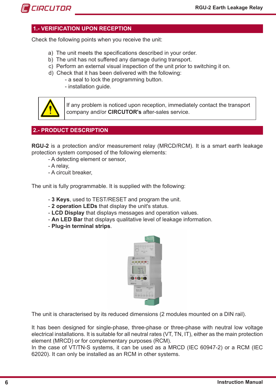 Verification upon reception | CIRCUTOR RGU2 Series User Manual | Page 6 / 28
