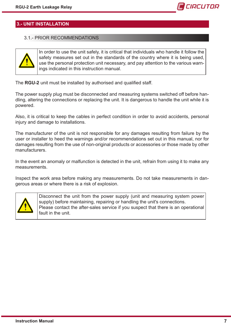 CIRCUTOR RGU2 Series User Manual | Page 7 / 28
