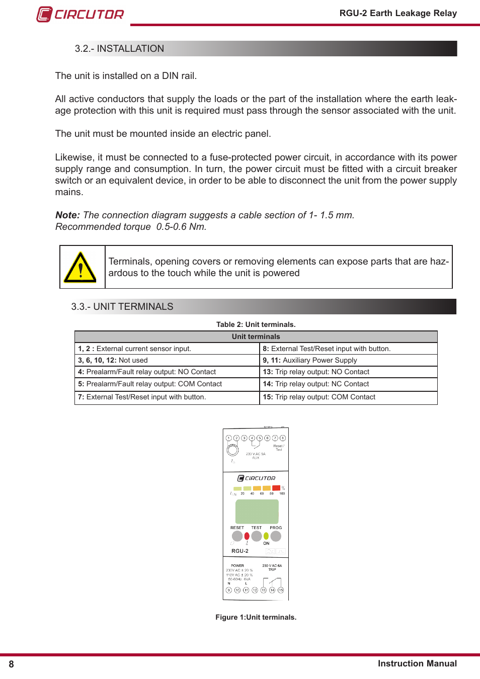 CIRCUTOR RGU2 Series User Manual | Page 8 / 28
