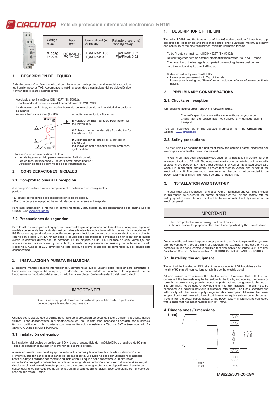 CIRCUTOR RG1M Series User Manual | 2 pages