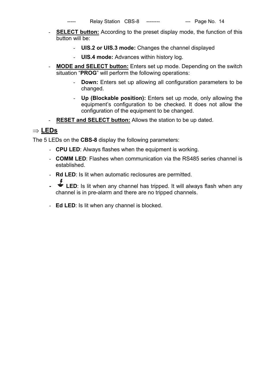 Leds | CIRCUTOR CBS8 (Available until stocks) User Manual | Page 15 / 41