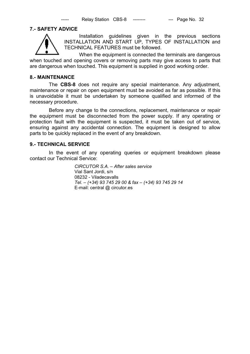 CIRCUTOR CBS8 (Available until stocks) User Manual | Page 33 / 41