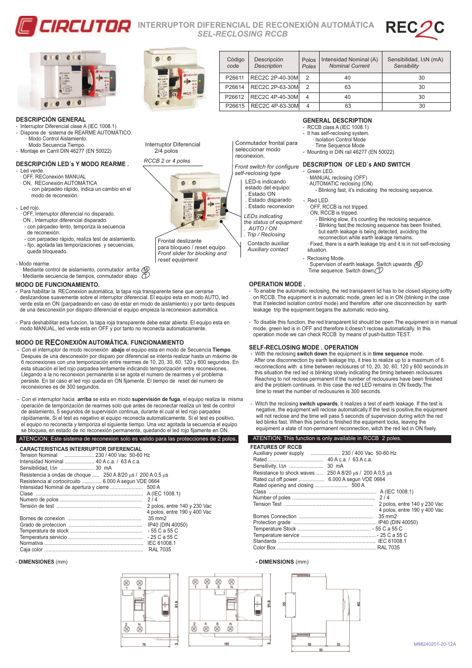 CIRCUTOR REC2C Series (Available until stock) User Manual | 2 pages