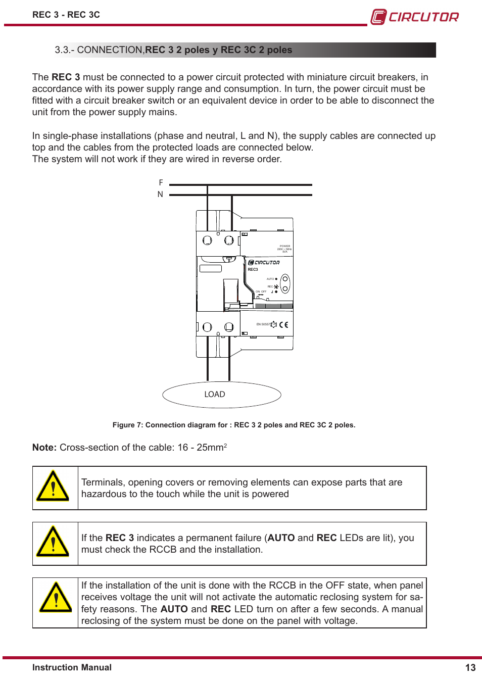 Connection,rec 3 2 poles y rec 3c 2 poles | CIRCUTOR REC3 Series User Manual | Page 13 / 26