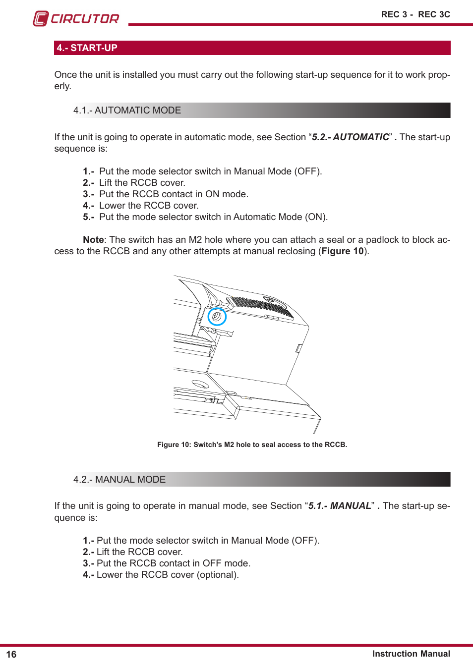 Start-up, Automatic mode, Manual mode | CIRCUTOR REC3 Series User Manual | Page 16 / 26