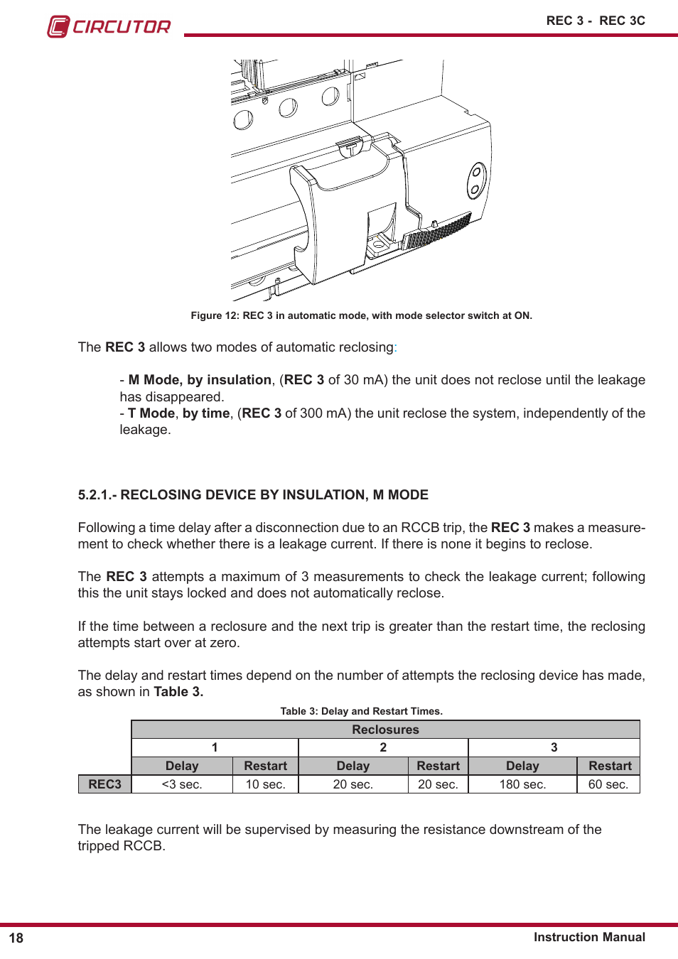 Reclosing device by insulation, m mode | CIRCUTOR REC3 Series User Manual | Page 18 / 26