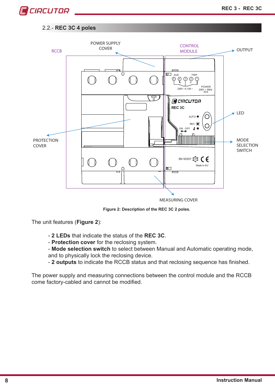 Rec 3c 4 poles, Instruction manual rec 3 - rec 3c | CIRCUTOR REC3 Series User Manual | Page 8 / 26