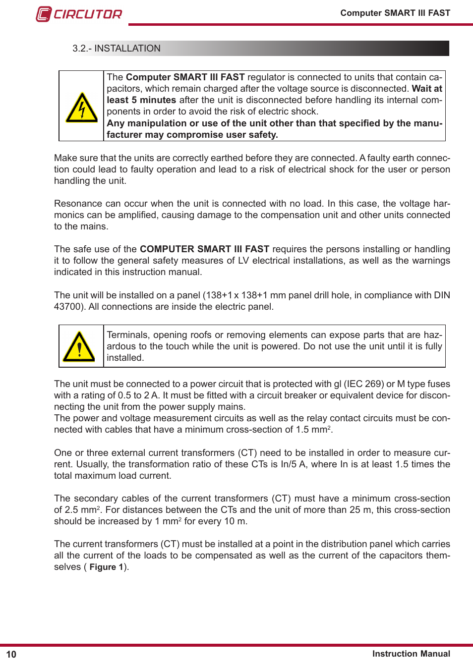 Installation | CIRCUTOR computer SMART III-Fast Series User Manual | Page 10 / 108