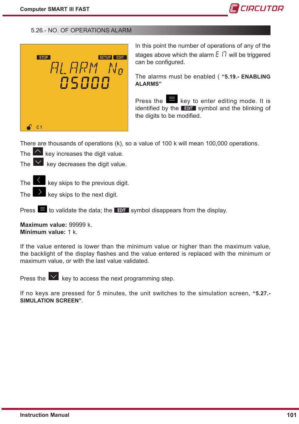No. of operations alarm | CIRCUTOR computer SMART III-Fast Series User Manual | Page 101 / 108