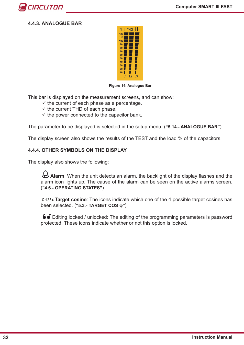 Analogue bar, Other symbols on the display | CIRCUTOR computer SMART III-Fast Series User Manual | Page 32 / 108