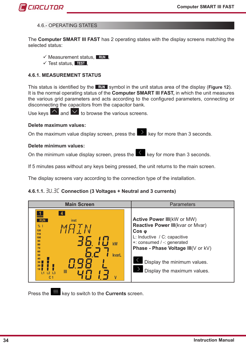 Operating states, Measurement status, 4�6�1� measurement status | CIRCUTOR computer SMART III-Fast Series User Manual | Page 34 / 108