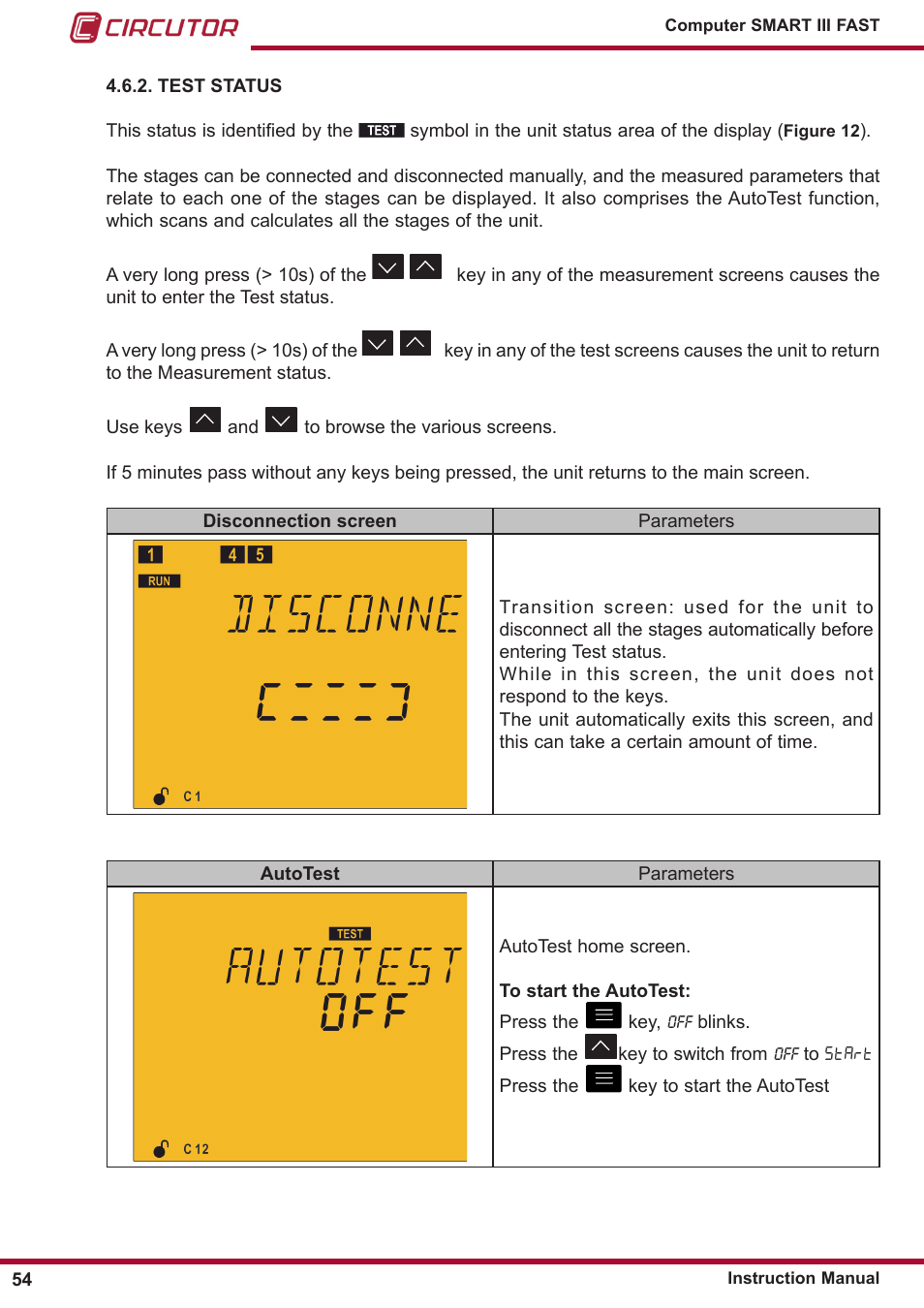 Test status, 4�6�2� test status | CIRCUTOR computer SMART III-Fast Series User Manual | Page 54 / 108