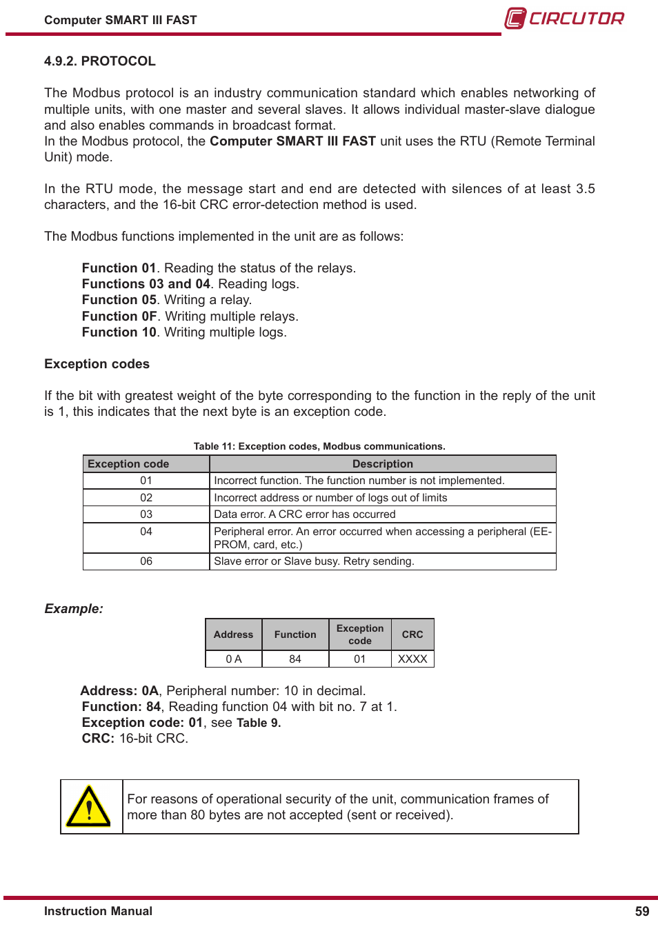 Protocol | CIRCUTOR computer SMART III-Fast Series User Manual | Page 59 / 108