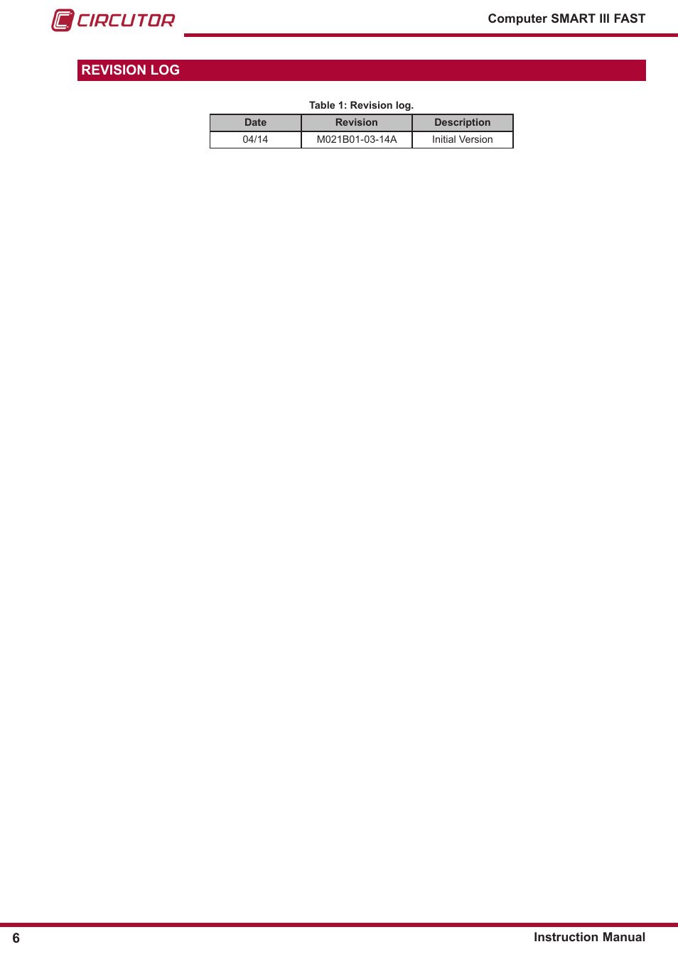 Revision log | CIRCUTOR computer SMART III-Fast Series User Manual | Page 6 / 108