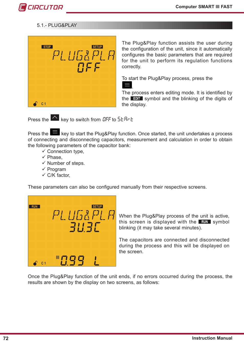 Plug&play, Start | CIRCUTOR computer SMART III-Fast Series User Manual | Page 72 / 108