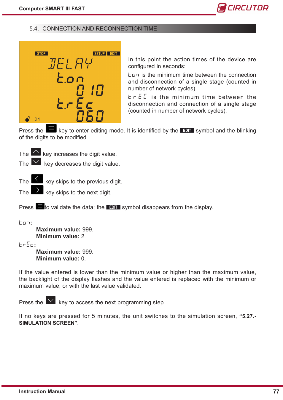 Connection and reconnection time, T r e c, Trec | CIRCUTOR computer SMART III-Fast Series User Manual | Page 77 / 108