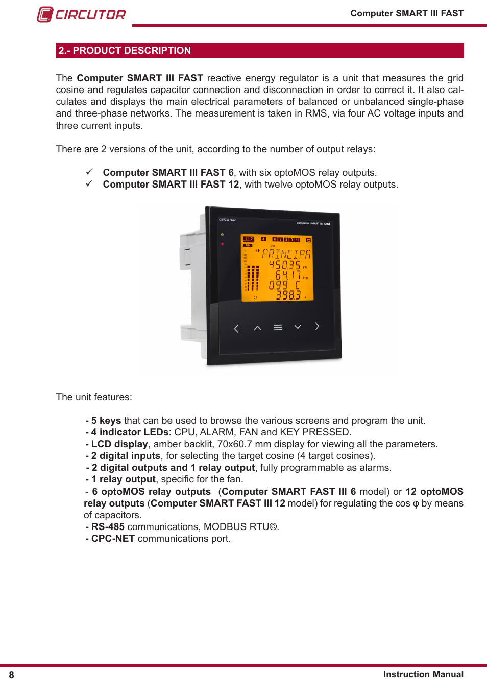 Product description | CIRCUTOR computer SMART III-Fast Series User Manual | Page 8 / 108