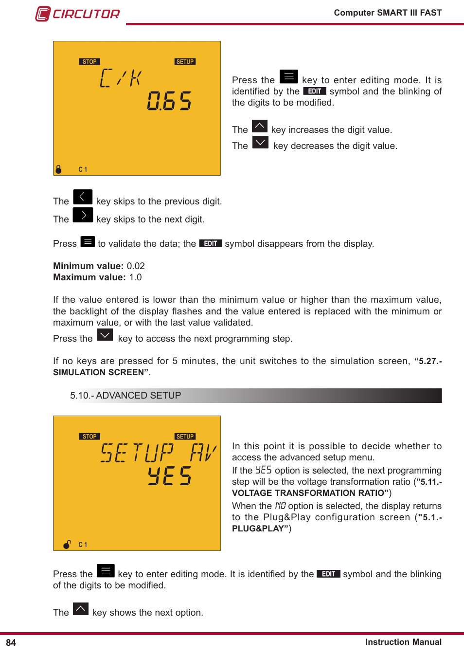 Advanced setup | CIRCUTOR computer SMART III-Fast Series User Manual | Page 84 / 108