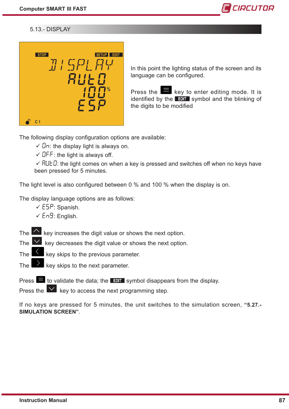 Display, Auto | CIRCUTOR computer SMART III-Fast Series User Manual | Page 87 / 108