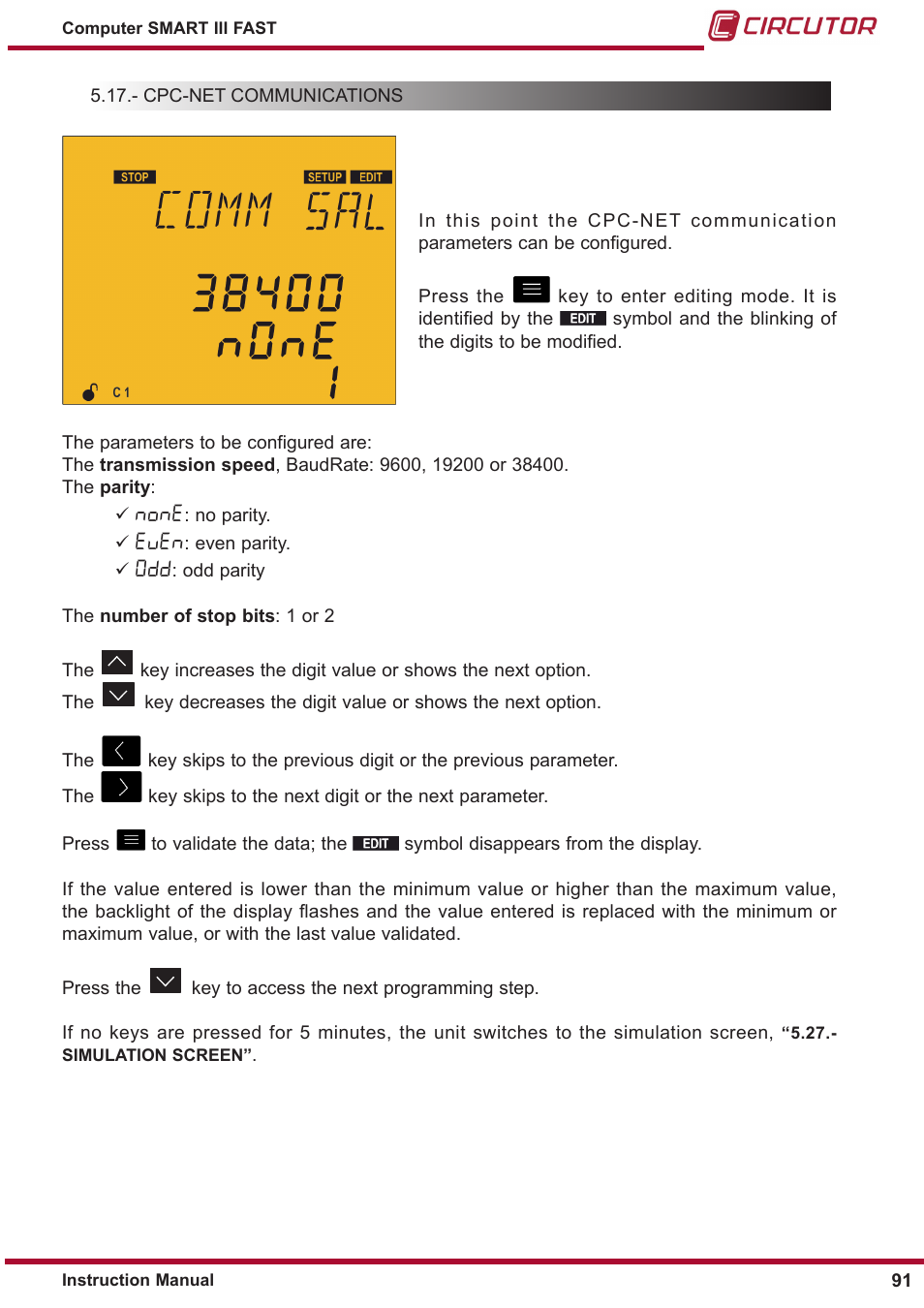 Cpc-net communications, None, Even | CIRCUTOR computer SMART III-Fast Series User Manual | Page 91 / 108