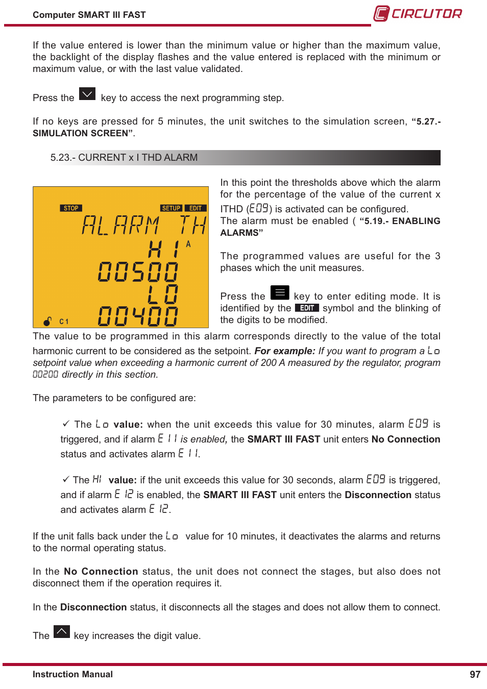 Current x i thd alarm | CIRCUTOR computer SMART III-Fast Series User Manual | Page 97 / 108