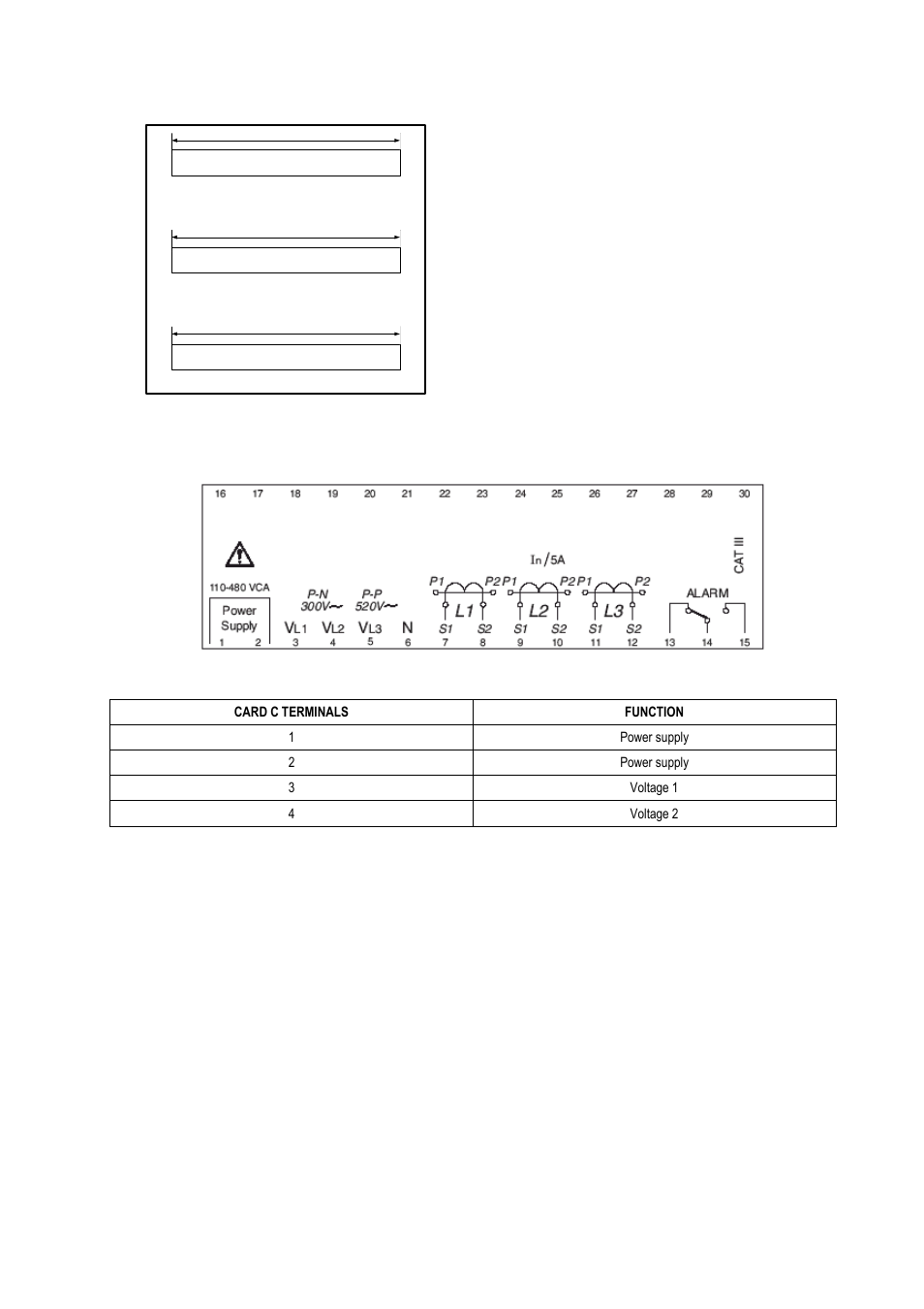 Ards and, Unctions, Llocation of terminals | Card c: power supply and measurement | CIRCUTOR computer PLUS-TF Series User Manual | Page 13 / 69