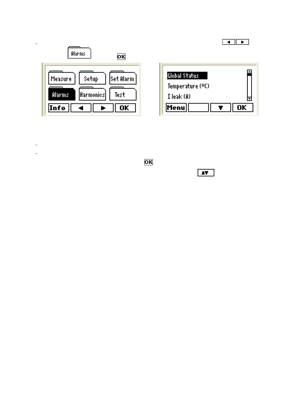 Pening the alarm display menu, Larm display options | CIRCUTOR computer PLUS-TF Series User Manual | Page 56 / 69