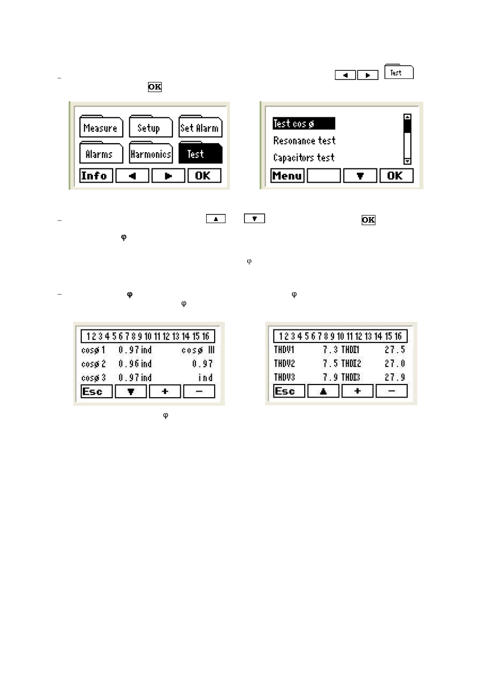 Pening the, Est menu, Est cos | And resonance test | CIRCUTOR computer PLUS-TF Series User Manual | Page 63 / 69