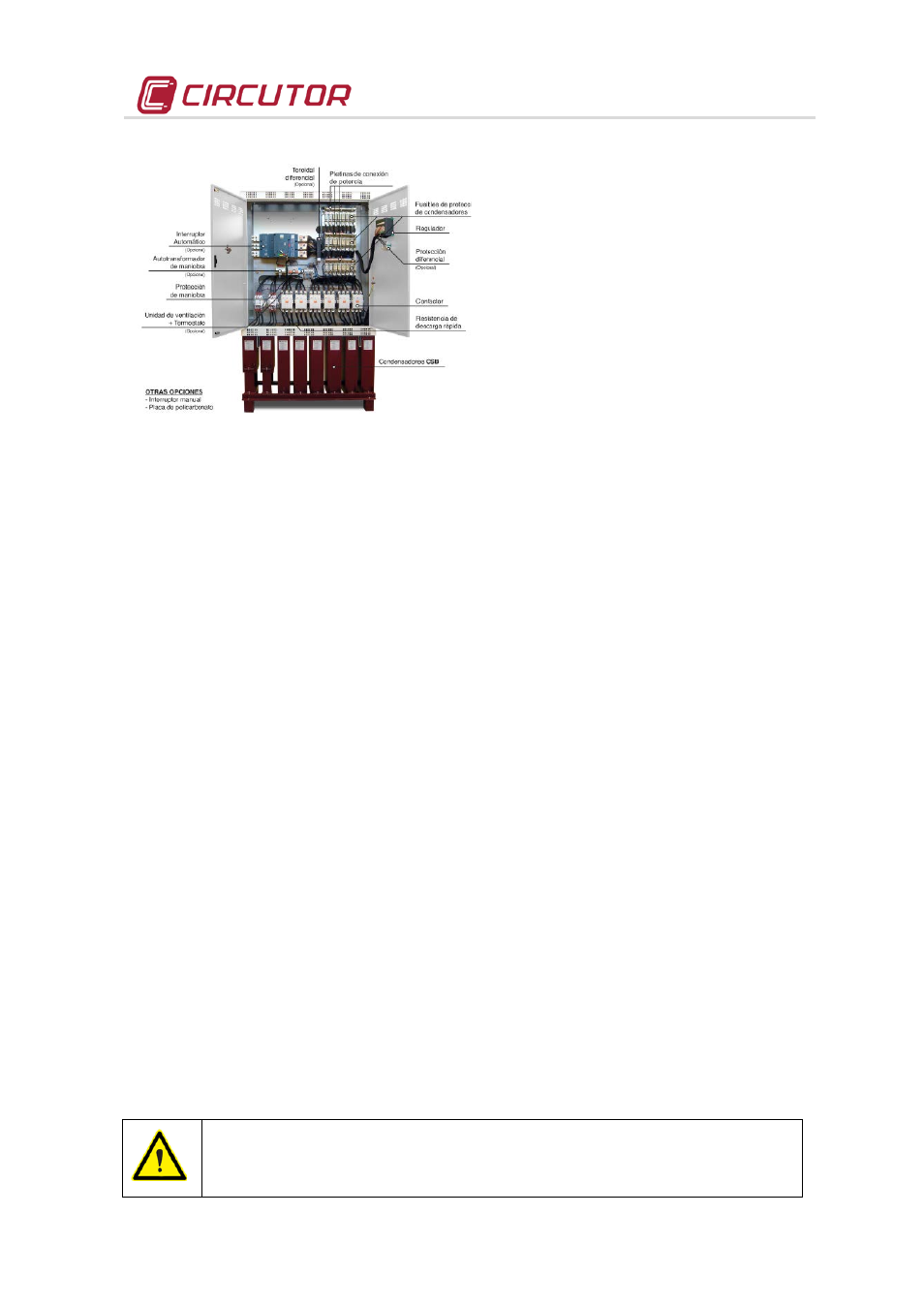 5 installation, 1 preparation, 2 installation location | 3 connection of the capacitor bank to the grid, Reparation, Nstallation location, Onnection of the capacitor bank to the grid | CIRCUTOR OPTIM Series User Manual | Page 9 / 20