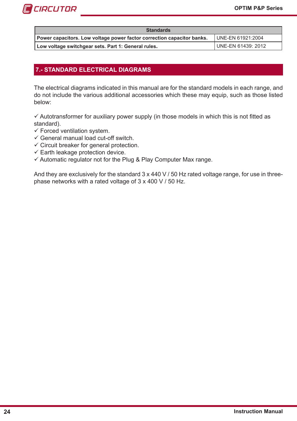 Standard electrical diagrams | CIRCUTOR OPTIM P&P Series User Manual | Page 24 / 36