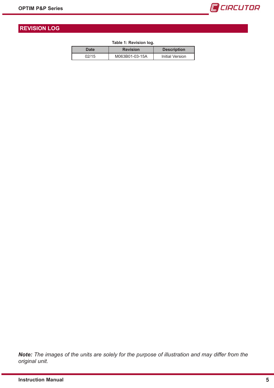 Revision log | CIRCUTOR OPTIM P&P Series User Manual | Page 5 / 36