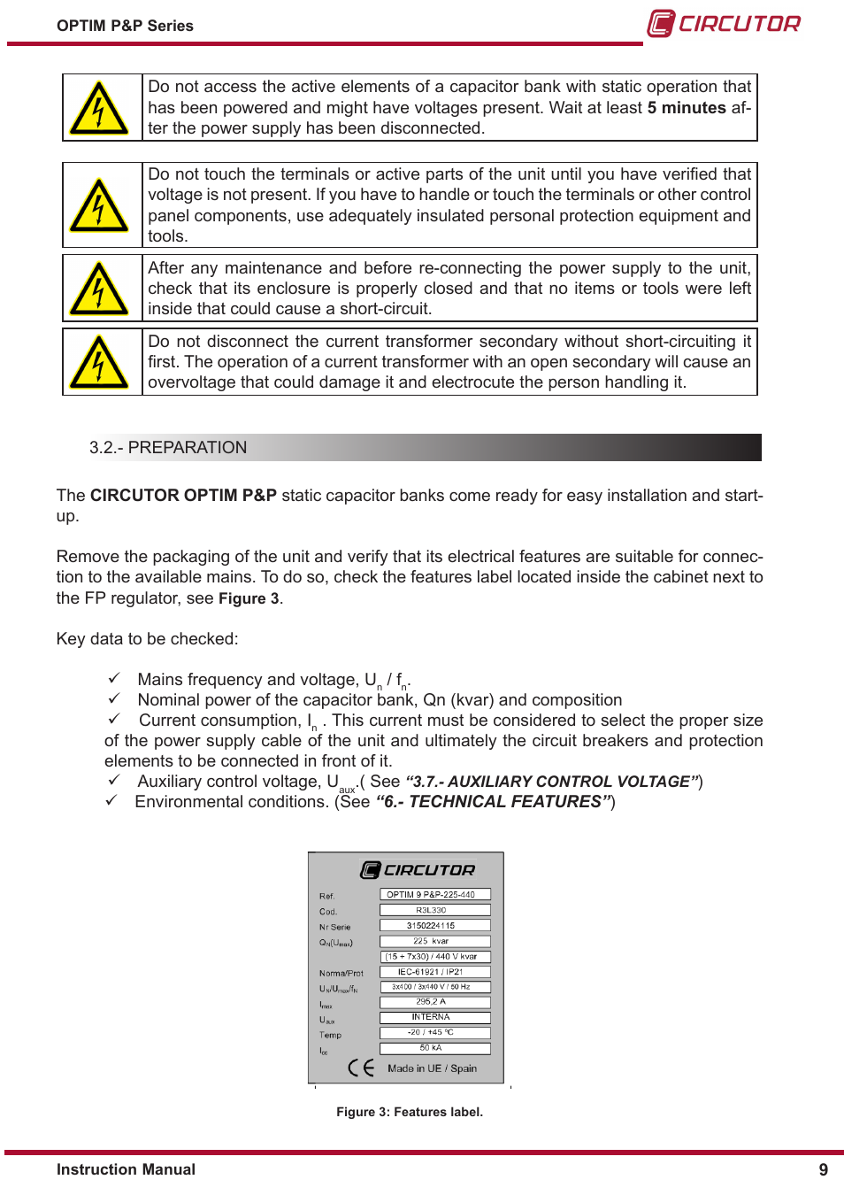 Preparation | CIRCUTOR OPTIM P&P Series User Manual | Page 9 / 36