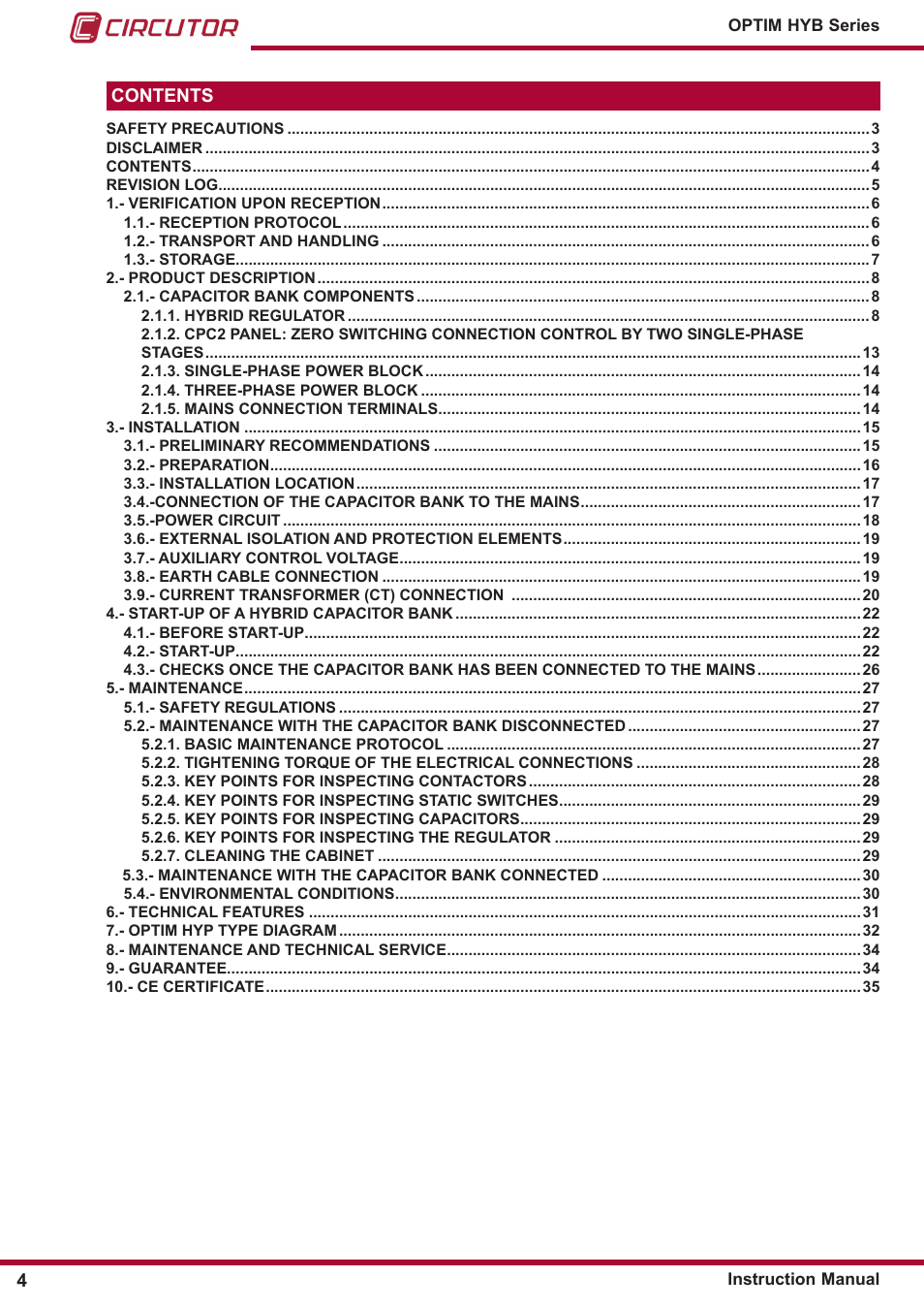CIRCUTOR OPTIM HYB Series User Manual | Page 4 / 36