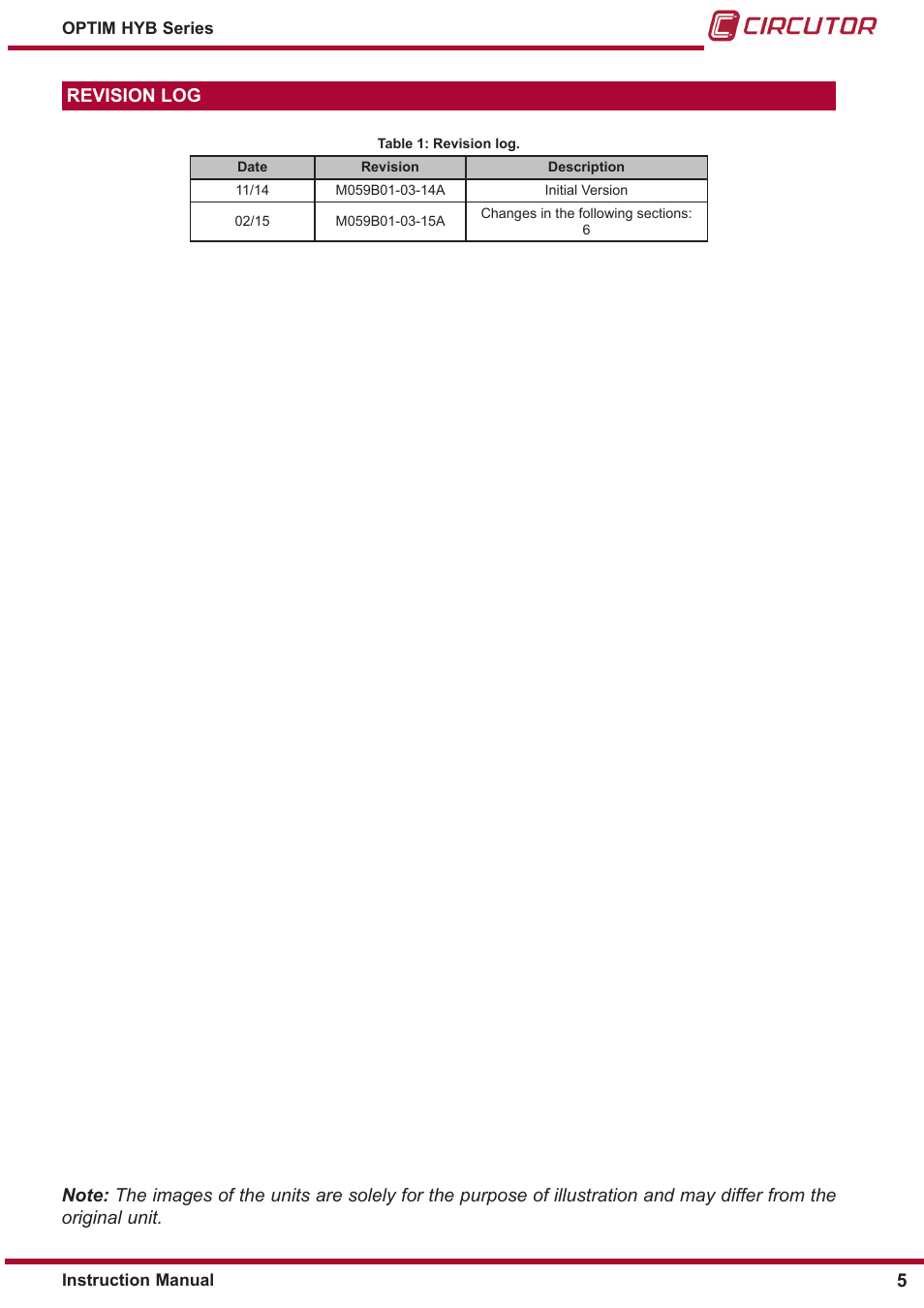 Revision log | CIRCUTOR OPTIM HYB Series User Manual | Page 5 / 36