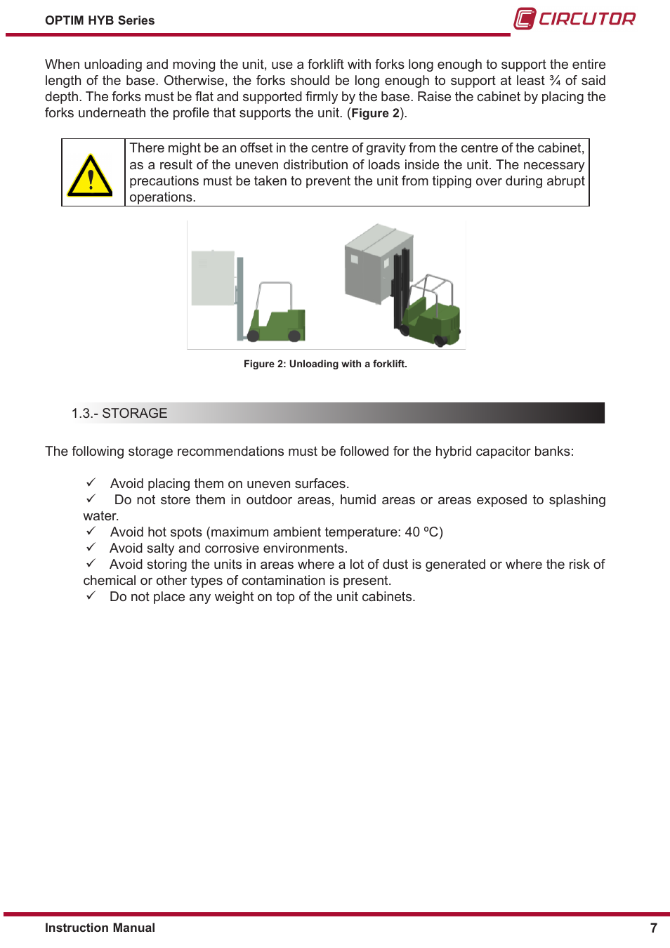 Storage | CIRCUTOR OPTIM HYB Series User Manual | Page 7 / 36