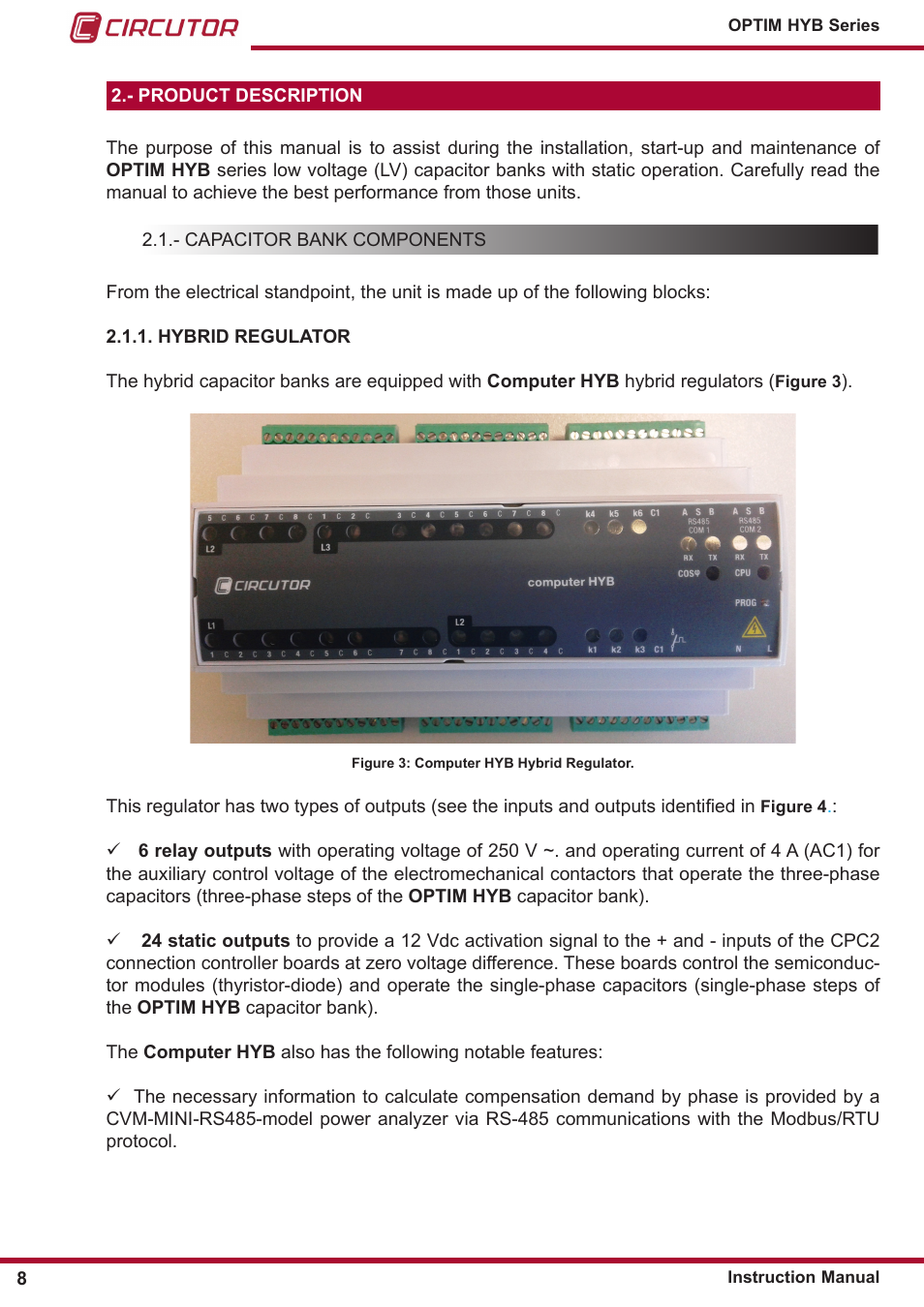 Hybrid regulator, Product description, Capacitor bank components | CIRCUTOR OPTIM HYB Series User Manual | Page 8 / 36