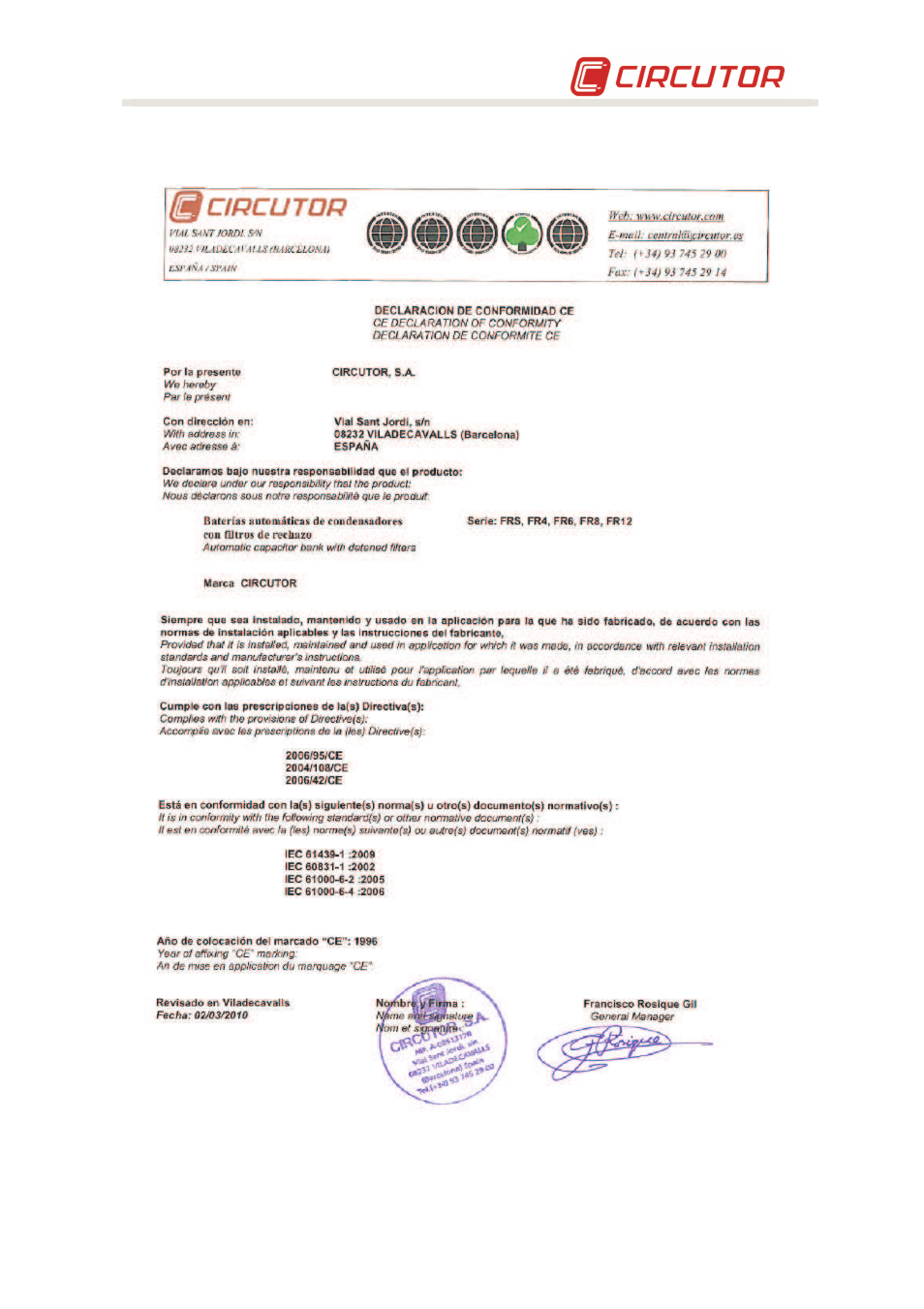 CIRCUTOR OPTIM-FR Series User Manual | Page 19 / 19
