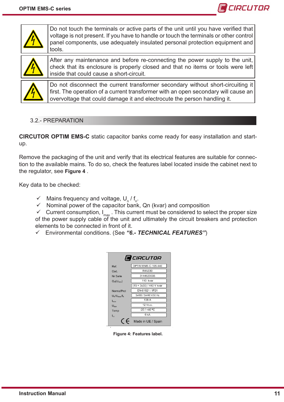 Preparation | CIRCUTOR OPTIM-EMS-C Series User Manual | Page 11 / 28