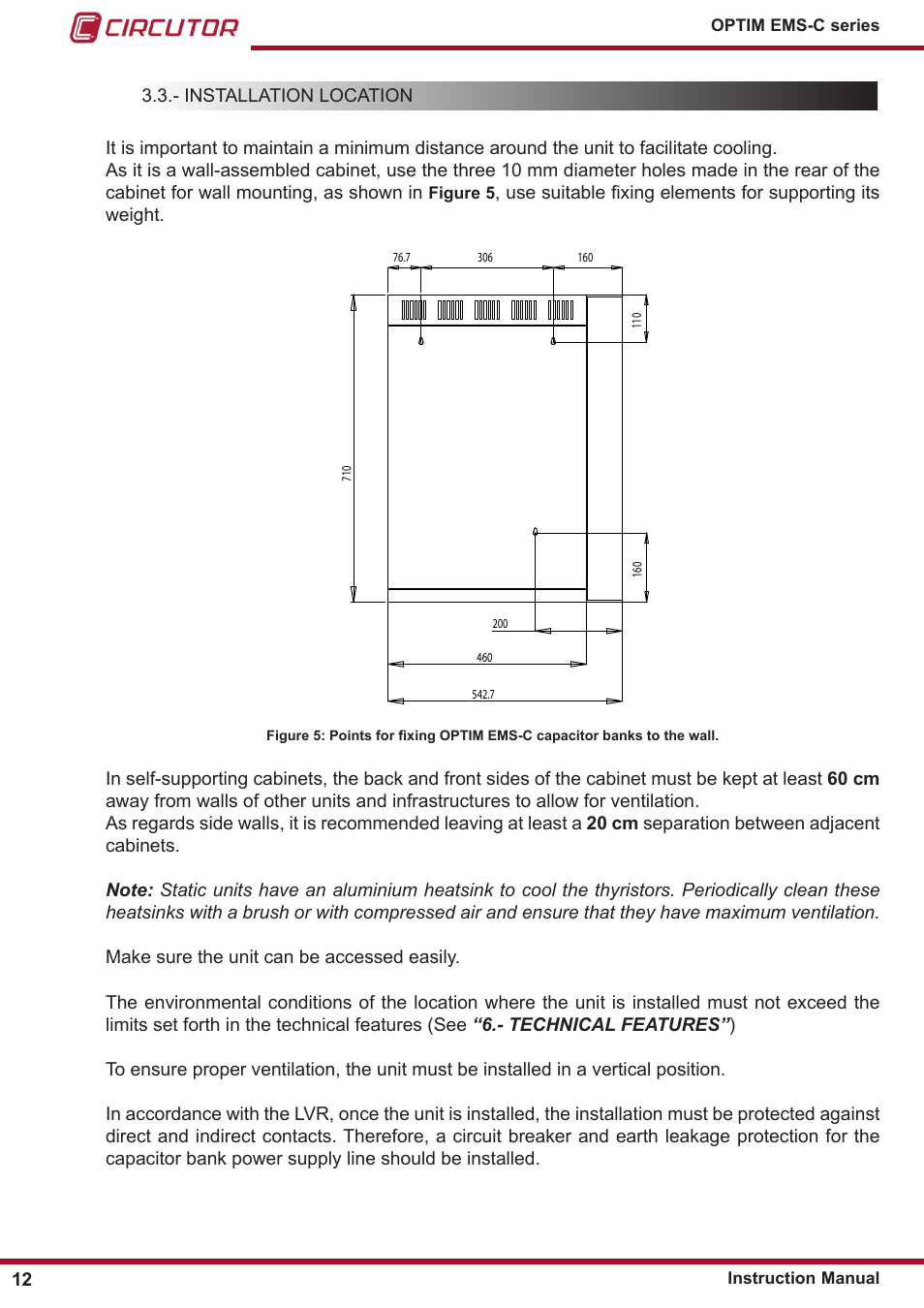 Installation location | CIRCUTOR OPTIM-EMS-C Series User Manual | Page 12 / 28