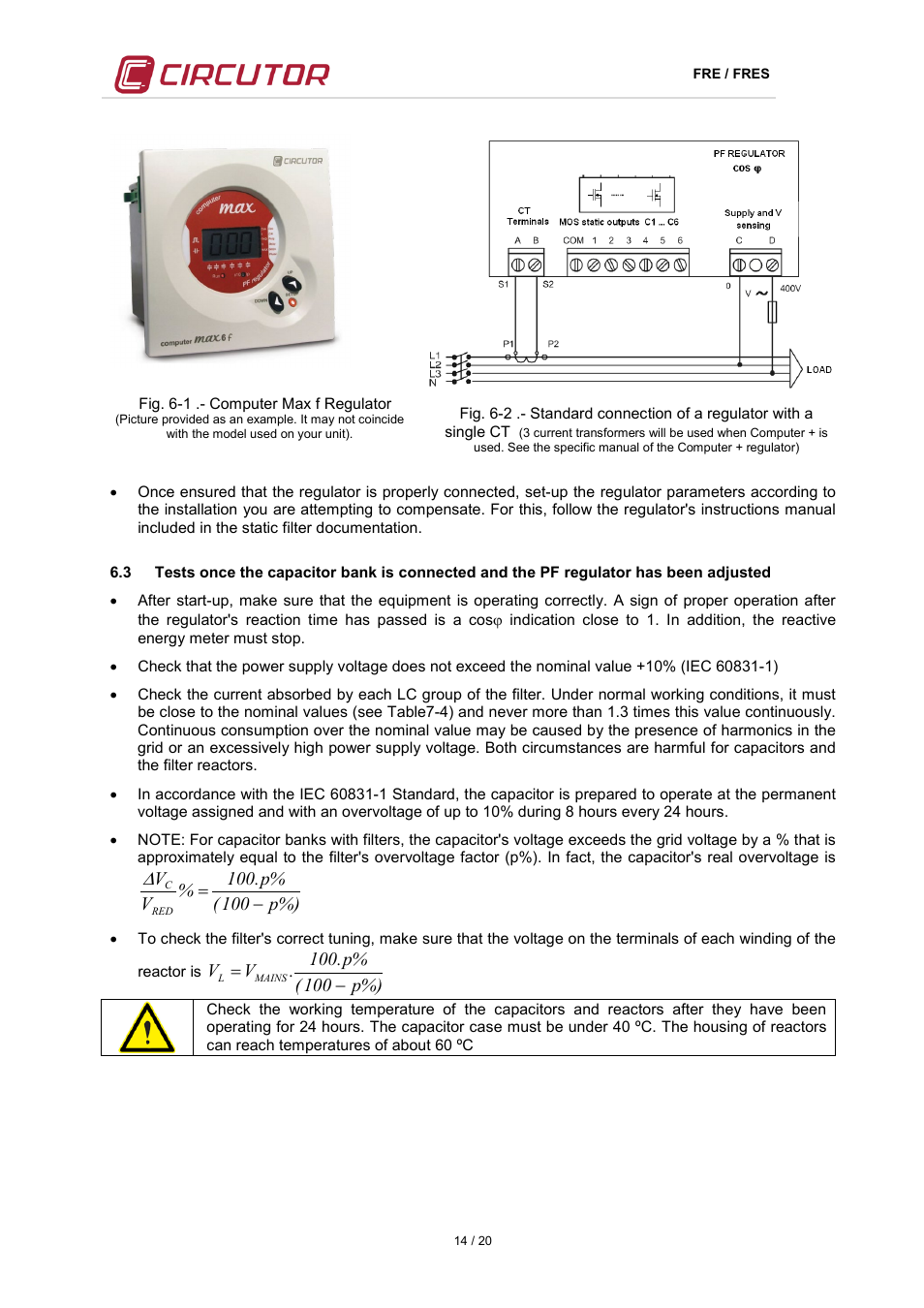 Ests once the capacitor bank is connected and the, Regulator has been adjusted | CIRCUTOR FRE Series User Manual | Page 14 / 20
