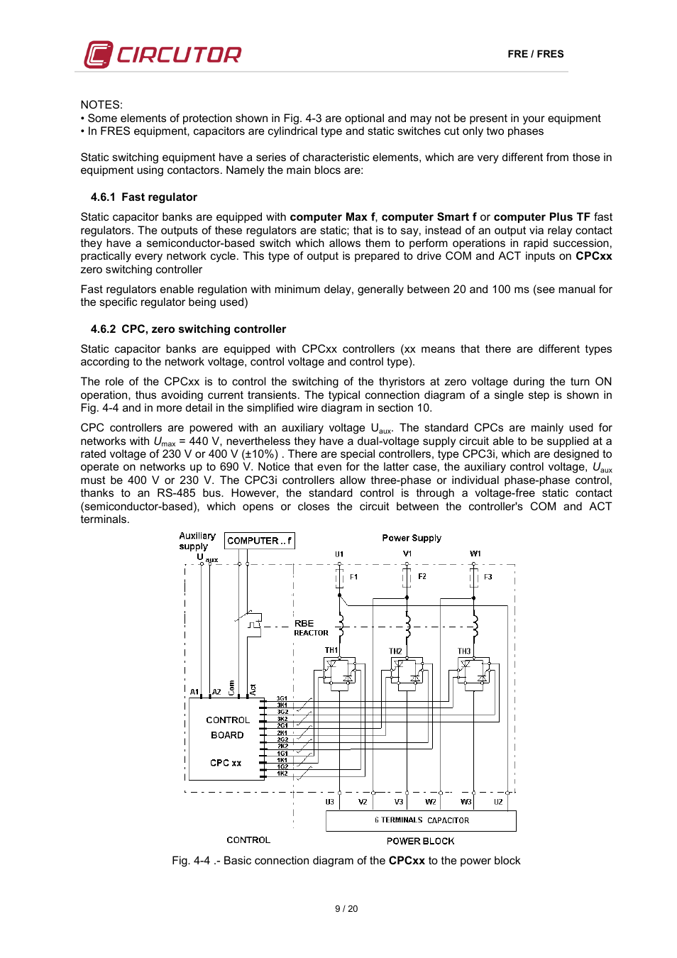 1 fast regulator, 2 cpc, zero switching controller | CIRCUTOR FRE Series User Manual | Page 9 / 20