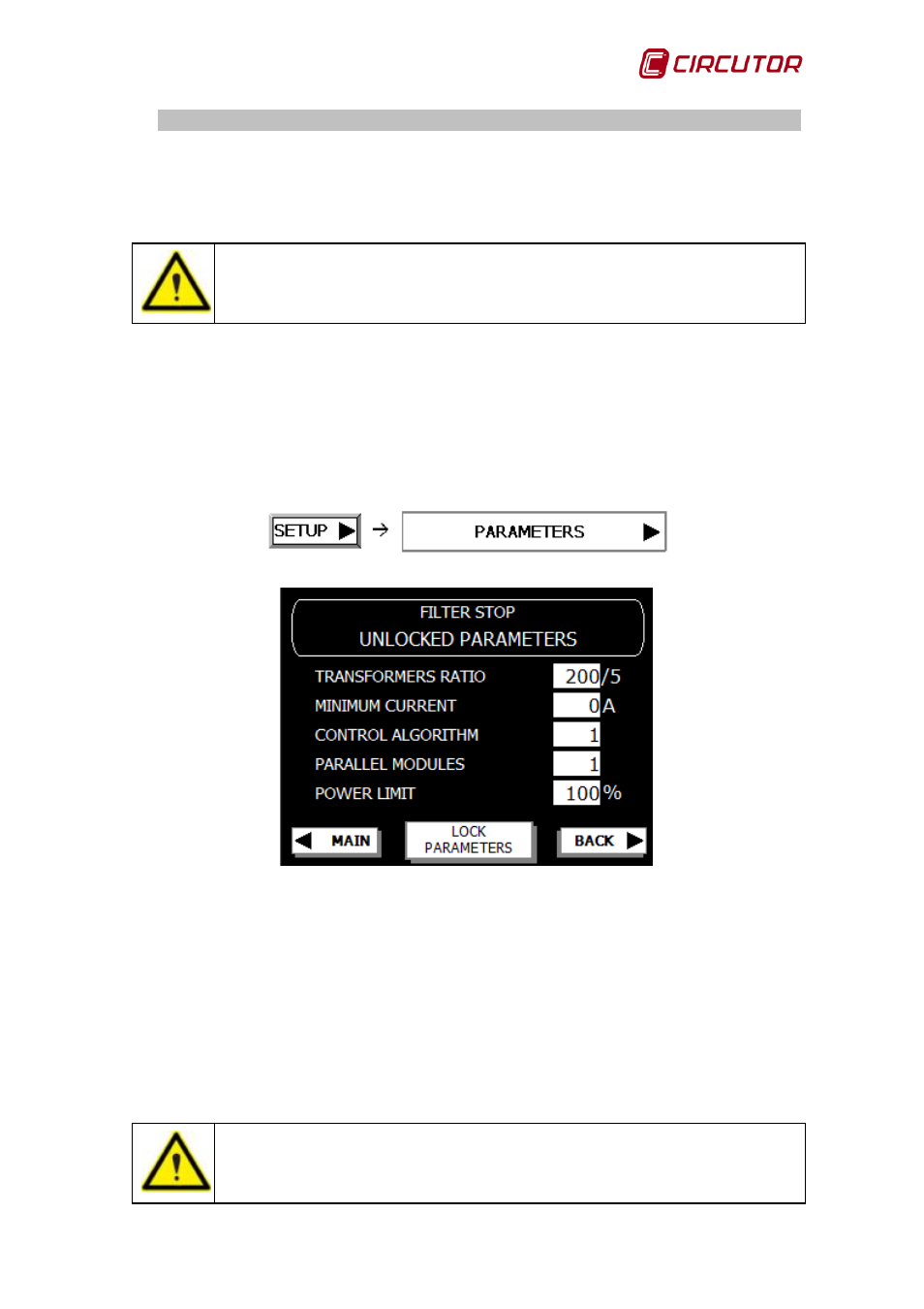 Configuration, Filter, Start-up | Configuration of the current transformer | CIRCUTOR AFQ Series User Manual | Page 27 / 106