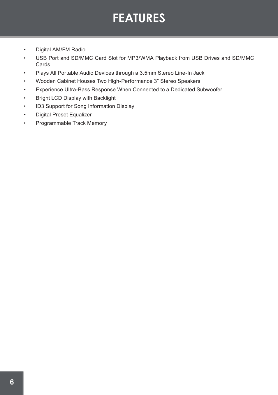 Features | COBY electronic CX-266 User Manual | Page 6 / 24